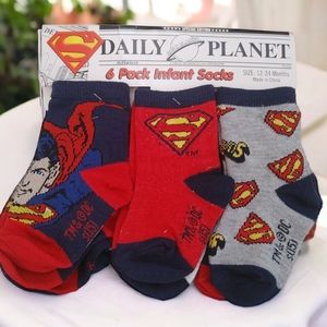 Superman 6 pack infant socks boys 12-24 months